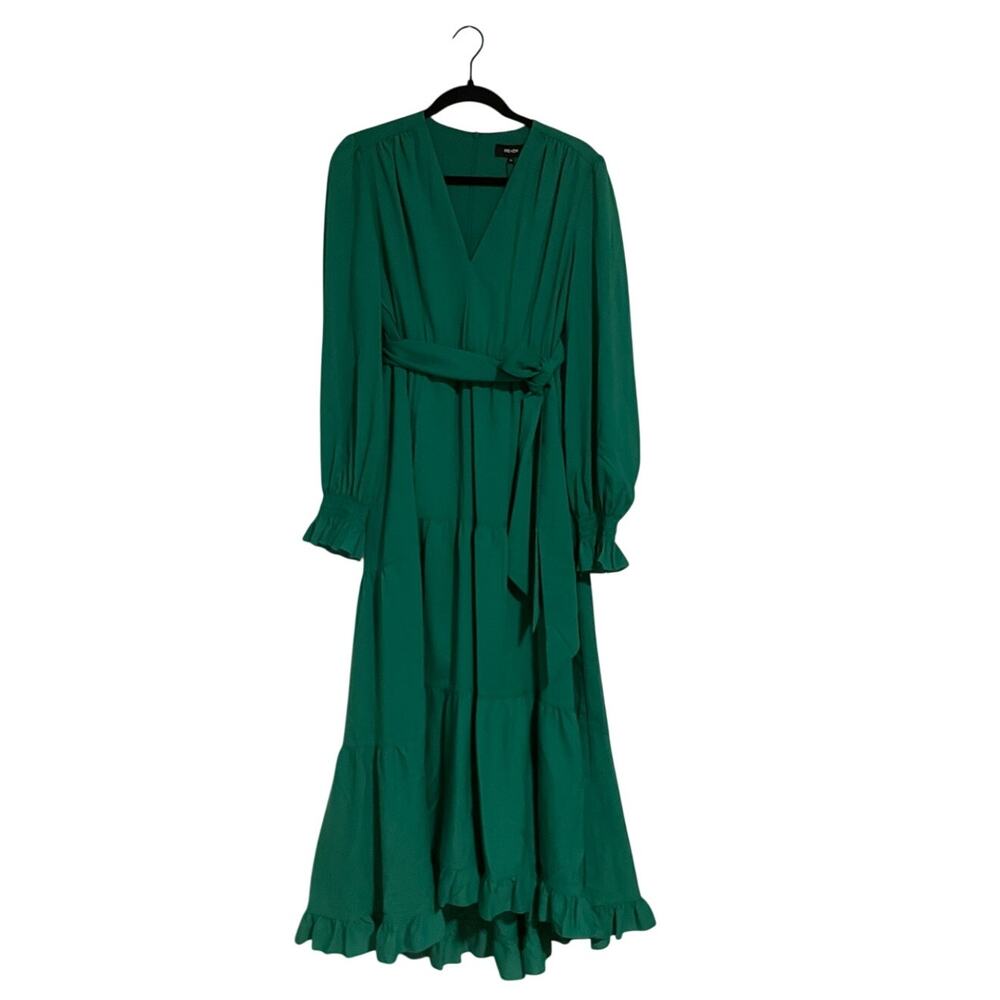 ME + EM Green Satin Twill V-Neck Maxi Dress US 10 UK 14 Eugenie New With Tags